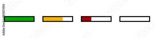 4 Frame Sprite Sheet of a Draining Health Bar Icon Set with Green, Yellow and Red Steps and Outline for Game UI Animation. Vector Image.