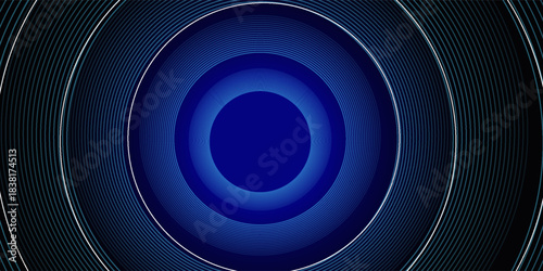 Abstract blue circle line stripes on dark blue background. Gradient halftone circle lines pattern. Dynamic geometric lines dimension. Modern graphic design element. Futuristic concept
