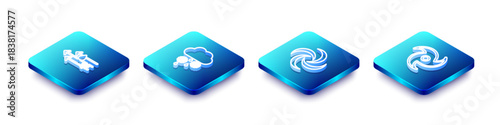 Set Isometric line Wind and rain with snow, Cloud, Tornado and icon. Vector