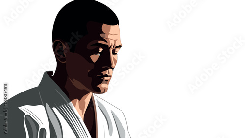 Martial arts focused man in traditional gi for sports design
