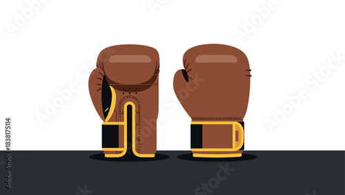 Vintage brown boxing gloves illustration for sports equipment design and gym decor