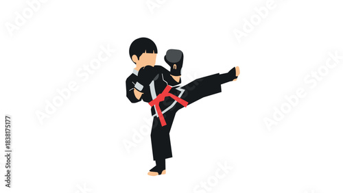 Martial arts training illustration with karate uniform and red belt for posters and designs