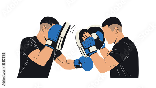 Dynamic boxing training illustration with two boxers practicing punch techniques for sports and fitness motivation