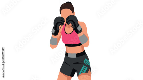 Female boxer in fighting stance illustration for sports design