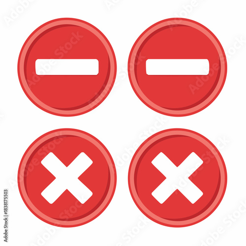Red circles with minus signs and crosses, representing denial, deletion, and error symbols in a clean graphic design style