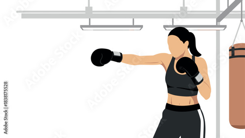 Female boxer training in gym with punching bag for fitness and strength