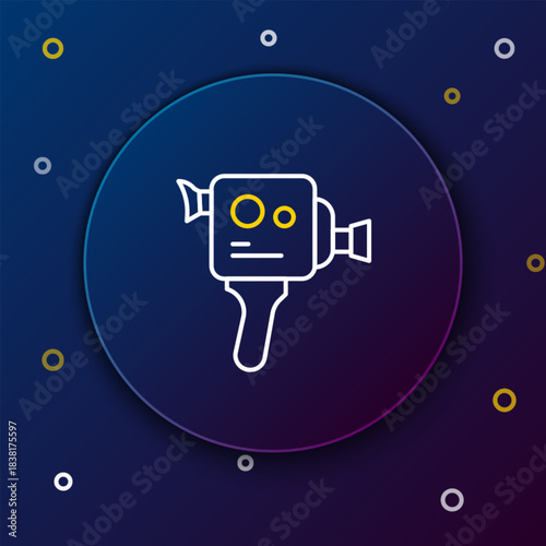 Line Retro cinema camera icon isolated on blue background. Video camera. Movie sign. Film projector. Colorful outline concept. Vector