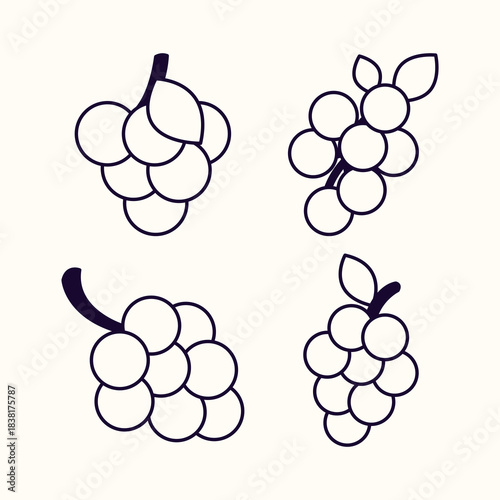 Line Art Grape Vector Bundle – Simple Outline Fruit Icons for Minimal, Healthy Food, and Organic Design
