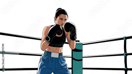 Female boxer illustration in boxing ring for sports design and fitness inspiration