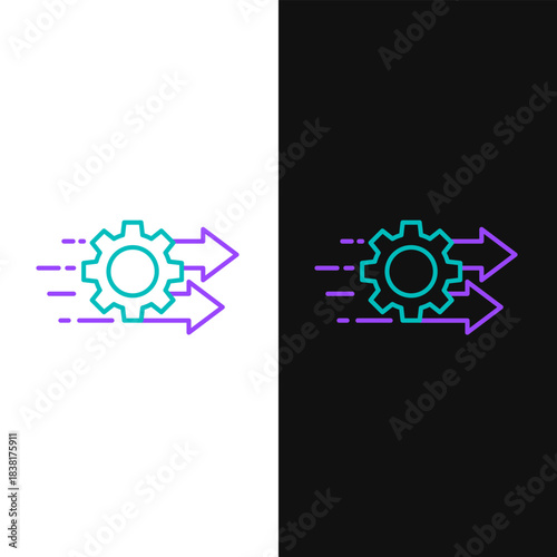 Line Time management icon isolated on white and black background. Clock and gear sign. Productivity symbol. Colorful outline concept. Vector