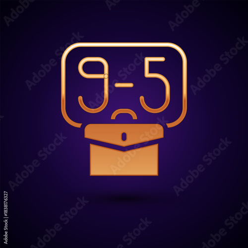 Gold From 9:00 to 5:00 job icon isolated on black background. Concept meaning work time schedule daily routine classic traditional employment. Vector