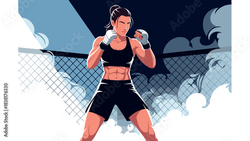 Female boxer ready in ring for dynamic fitness and sports design