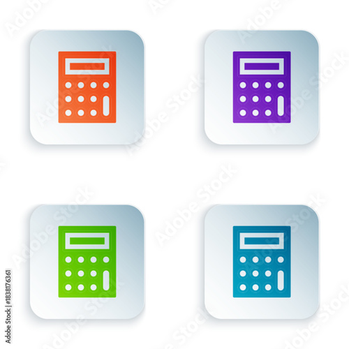 Color Calculator icon isolated on white background. Accounting symbol. Business calculations mathematics education and finance. Set colorful icons in square buttons. Vector