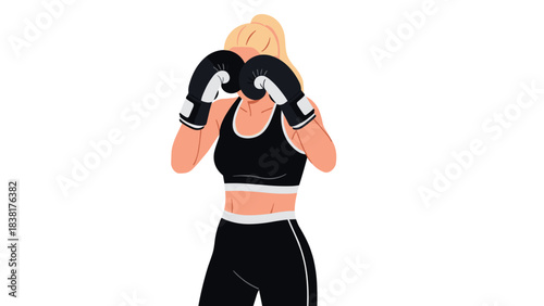Female boxer in active pose for fitness and sports design