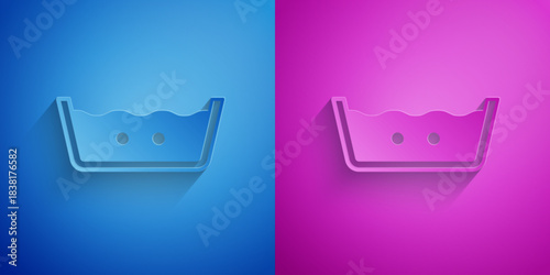 Paper cut Washing under 40 degrees celsius icon isolated on blue and purple background. Temperature wash. Paper art style. Vector