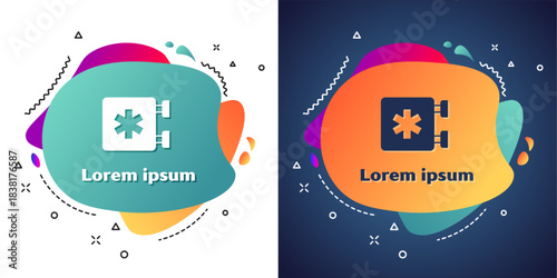 White Medical symbol of the Emergency - Star of Life icon isolated on white and blue background. Abstract banner with liquid shapes. Vector