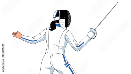 Fencing athlete in action with epee sword illustration for sports design