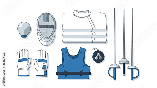 Fencing gear and equipment illustration for sport enthusiasts and training design