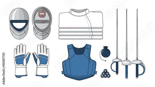 Fencing equipment set illustration for sports design and tempting athletic event promotions