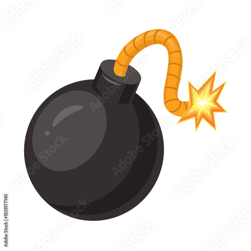 Vector cartoon bomb with lit fuse and explosion starburst