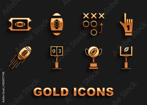 Set Sport football mechanical scoreboard and result display, American goal post, Award cup, Football, Planning strategy concept, ticket and icon. Vector