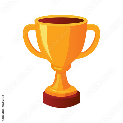 Vector cartoon golden trophy cup isolated on white background