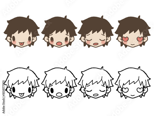 手描きの男の子表情セット1-2