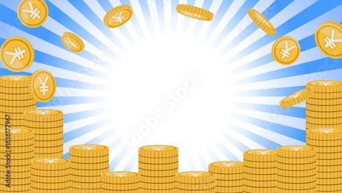 円マークが書かれたコインが、山積みになっている背景素材