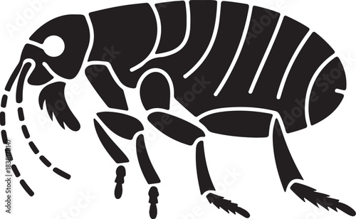 silhouette flea icon profile view with segmented body six legs antennae and mouthparts vector illustration