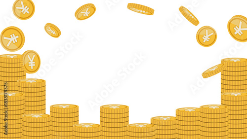 円マークが書かれたコインが、山積みになっている背景素材