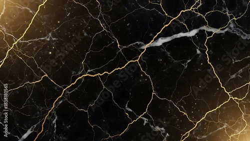 Elegant Black Marble Texture with Golden Veins - Luxurious Background