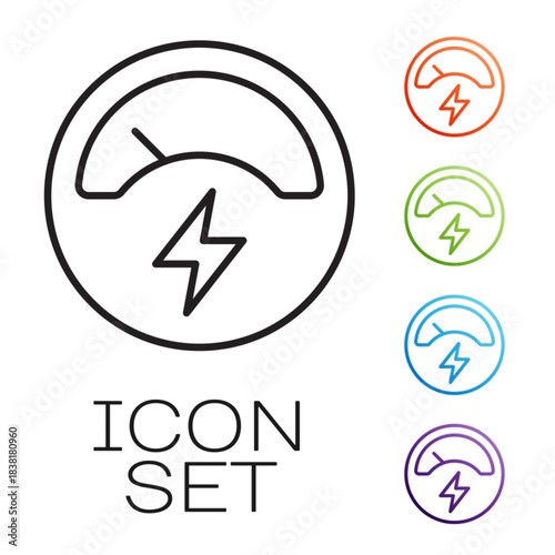 Black line Ampere meter, multimeter, voltmeter icon isolated on white background. Instruments for measurement of electric current. Set icons colorful. Vector