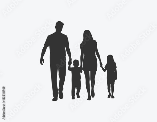 Silhouettes of family father mother and childrean