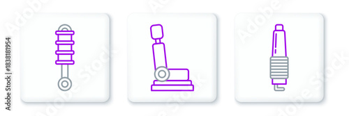 Set line Car spark plug, Shock absorber and seat icon. Vector