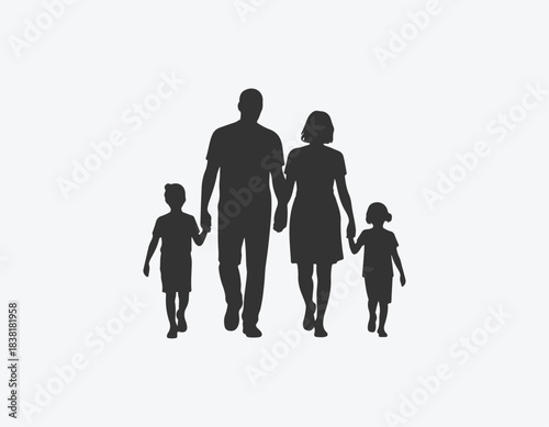Silhouettes of family father mother and childrean
