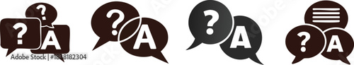 Four icons representing question and answer dialogue in speech bubbles, showcasing a communication theme.