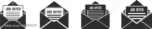 Four icons of envelopes labeled "Job Offer," representing employment opportunities and communication in a professional context.