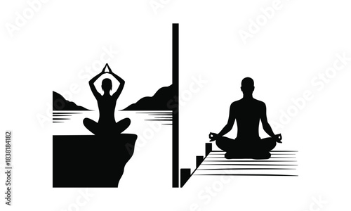 Meditating in lotus pose outdoors silhouettes design