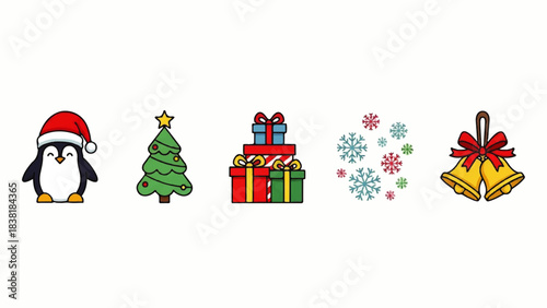 Joyful Festive Collection: A delightful arrangement of charming Christmas symbols creates a warm, inviting scene, perfect for spreading holiday cheer.