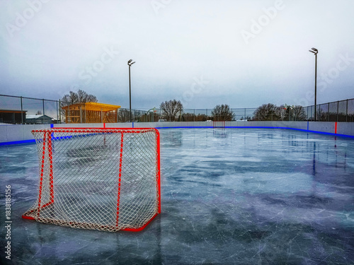 Empty Outdoor Ice Hockey Rink