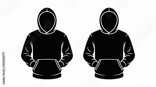 Black Hoodie Silhouette Template – Front and Back Pullover Sweatshirt Vector