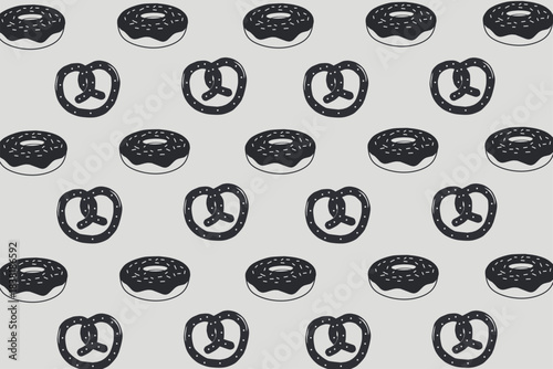 Pretzel Snack and  Donut Illustration Pattern for Wrapping, Branding, and Textile Design