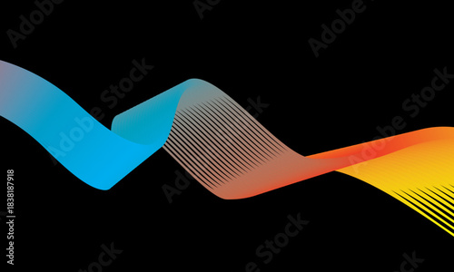 Abstract vector in colorful gradations on a dark background. Modern, dynamic and futuristic wavy lines. Suitable for technology designs, digital posters, presentation backgrounds and creative graphic.