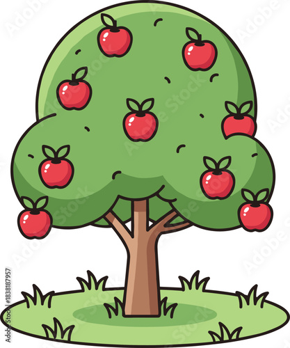 Apple Fruit Tree Nature Harvest Flat Illustration Vector