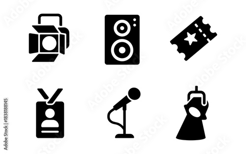 Concert and event icons in a simple, clean, and modern black and white style