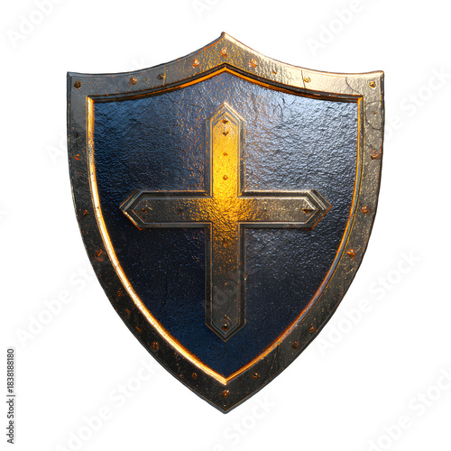 Medieval shield with golden cross