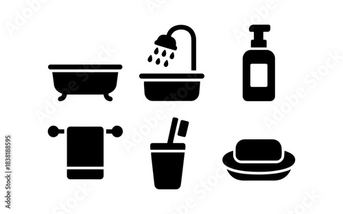 Bathroom icons in black and white, perfect for design and decoration