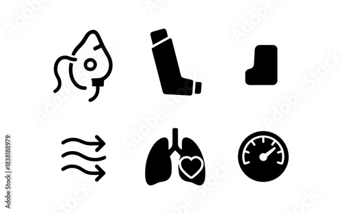 Medical Icons: Respiratory Health and Asthma Treatment Symbols
