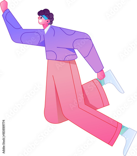 Vector flat gradient illustration of a character flying and hovering.
