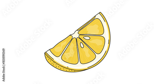 A vibrant yellow, hand-drawn illustration of a fresh lemon slice, perfect for summer drinks and healthy food concepts.
